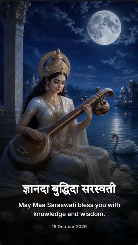 Saraswati greeting card by moonlight