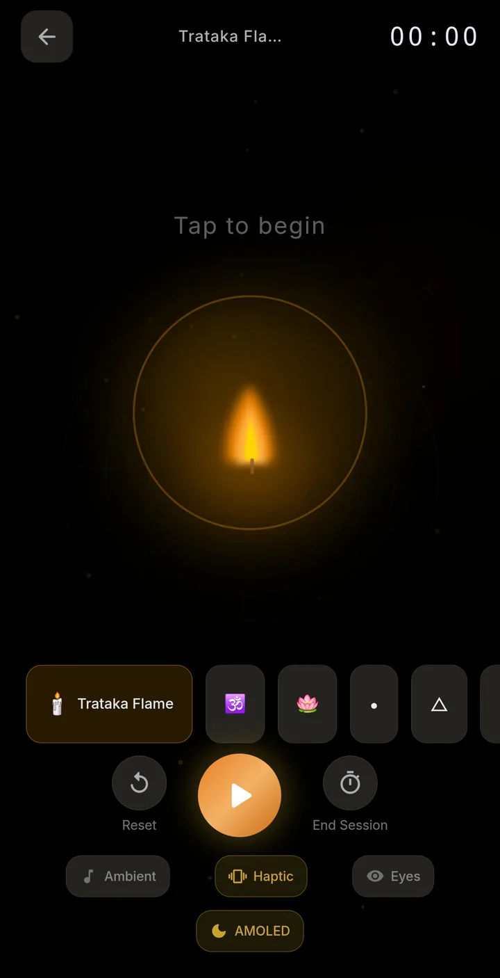 Trataka meditation with a candle flame and a session timer
