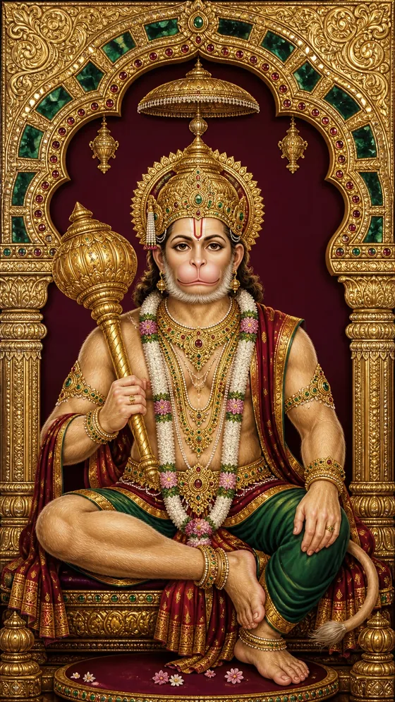 Wallpaper of Hanuman seated on a throne